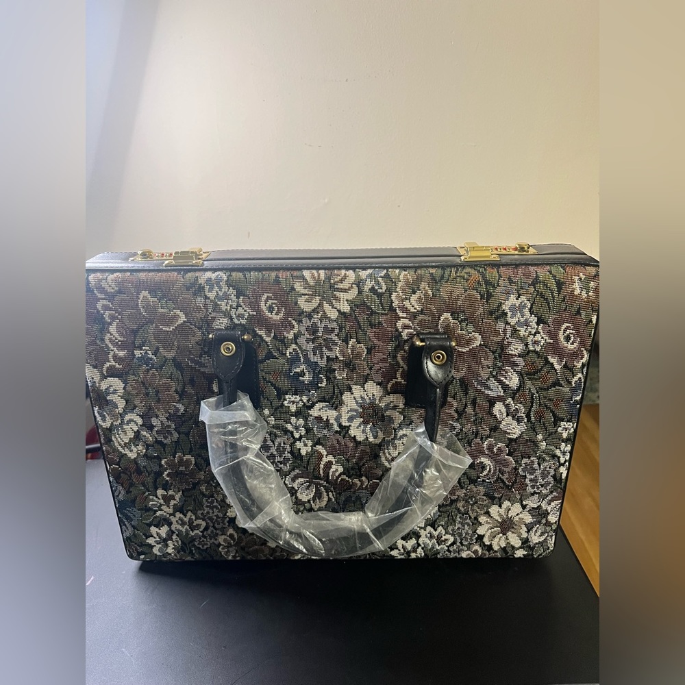 Vintage Gold Embellishment Floral Brief Case